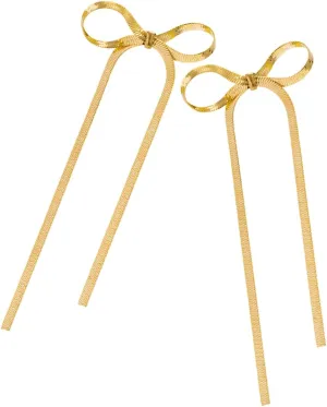 1 Pair Elegant Bow Dangle Earrings for Women Fashion Statement Jewelry Minimalist Style Tassel Design for Special Events Everyday Wear Finish