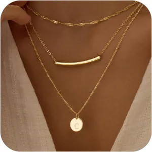 18K Gold Plated Layered Necklaces for Women - Dainty Gold Necklaces, Layered Initial Necklaces for Women Gold, Choker Necklace, Gold Layering Necklaces, Stacked Necklaces for Women, Gold Jewelry Set