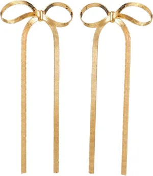1Pair Bow Drop Earrings for Women Stylish Dangle Ribbon Earrings Minimalist Design for Special Occasions present for Valentine Day Weddings and Daily Wear