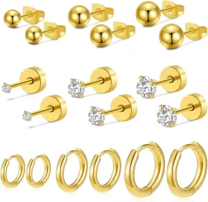 2/3/4mm Flat Back Earrings for Women Men 14k Gold Plated Surgical Steel Stud Earrings Flat Back Cubic Zirconia Earrings for Helix Cartilage Tragus Earlobe Piercing Jewelry