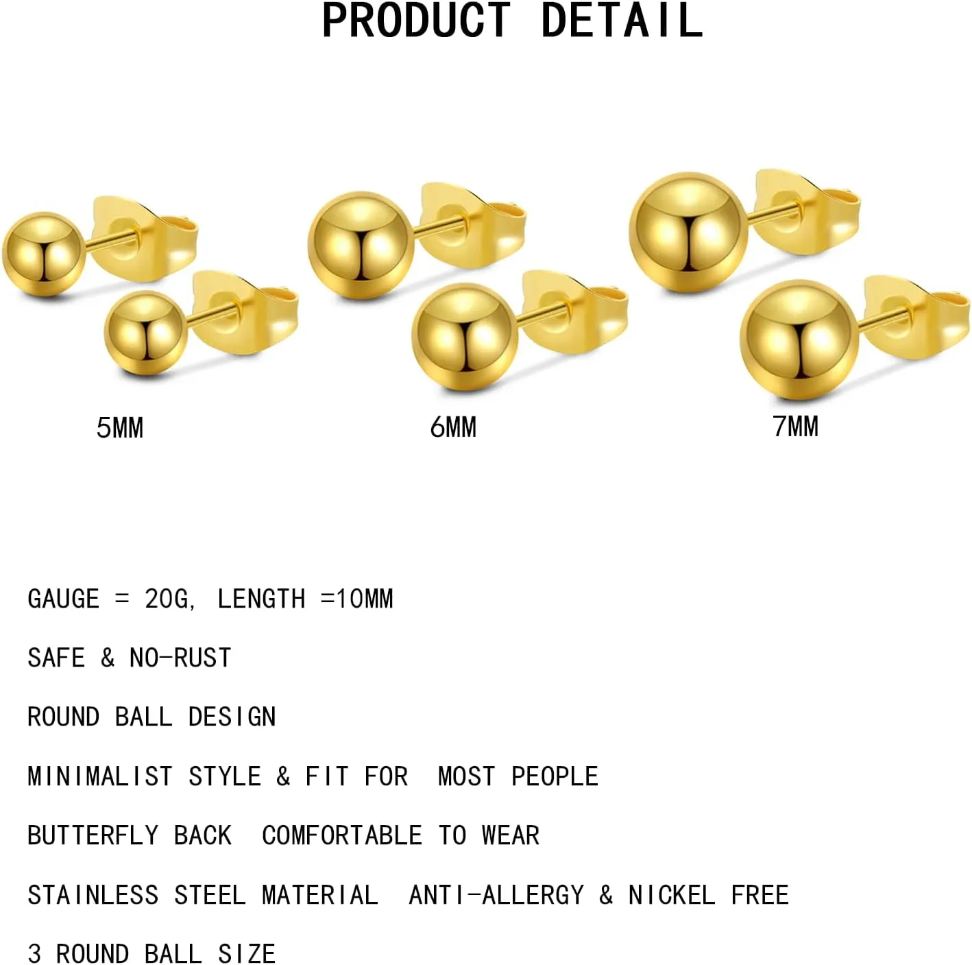 2/3/4mm Flat Back Earrings for Women Men 14k Gold Plated Surgical Steel Stud Earrings Flat Back Cubic Zirconia Earrings for Helix Cartilage Tragus Earlobe Piercing Jewelry