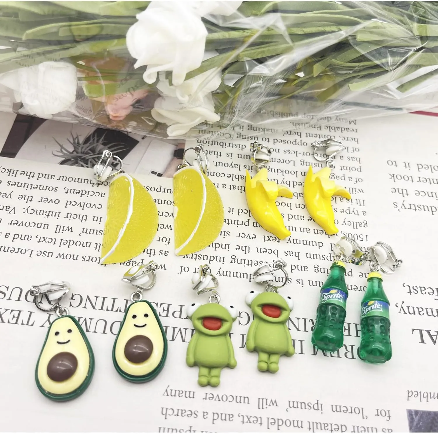 28/30 Pairs Funny Weird Cute Earrings Earrings (Or Clips) for Women Including Kawaii Fun Unique Cool Quirky Animal Food Fruit Duck Mushroon Flowers Bear Summer Shell Aesthetic Earrings For Women