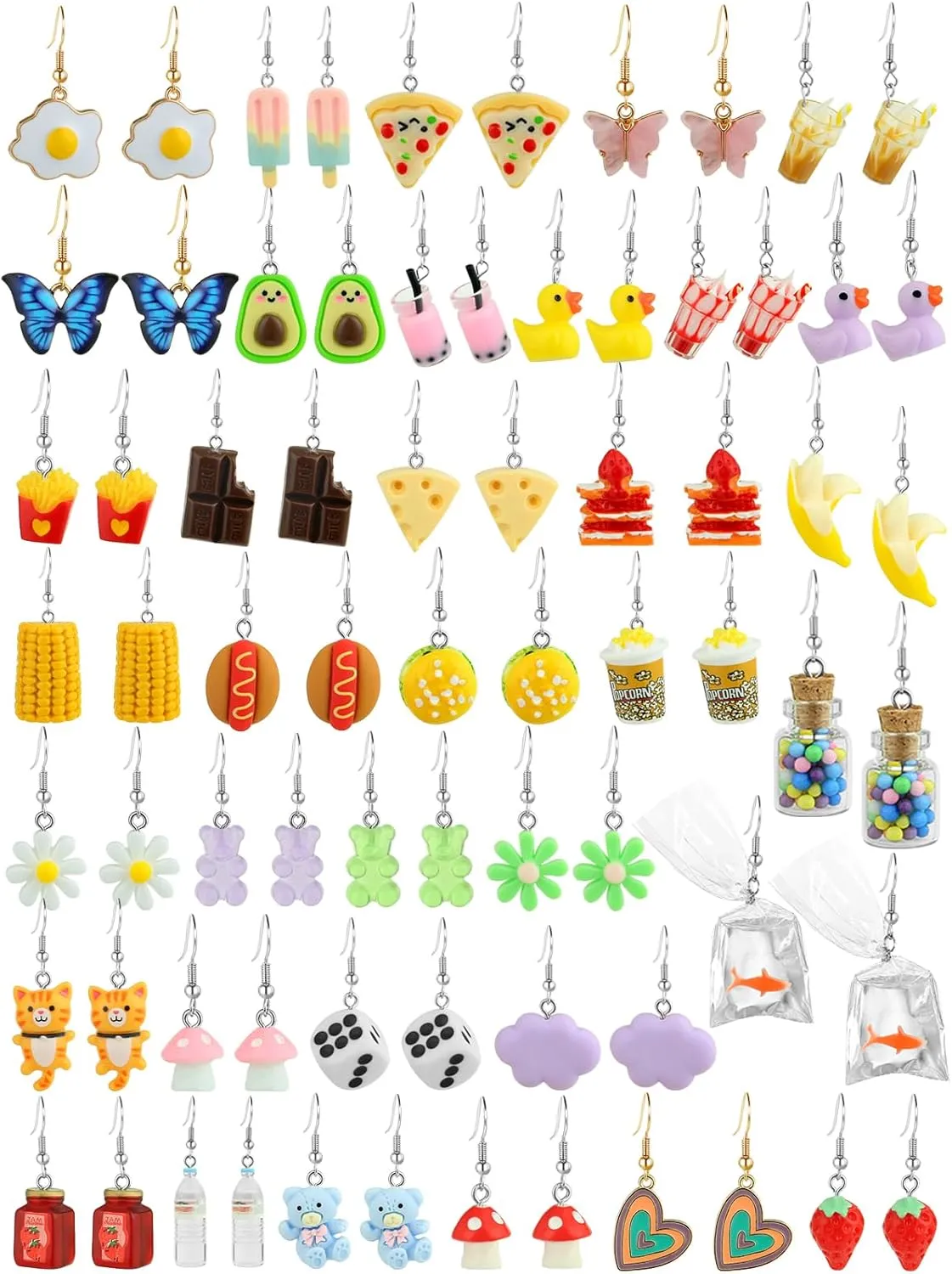 36 Pairs Weird Cute Earrings Fun Cool Mushroom Bear Flower Cat Funky Aesthetic Drop Dangle Earrings for Teen Girls Women Funny Jewelry Set