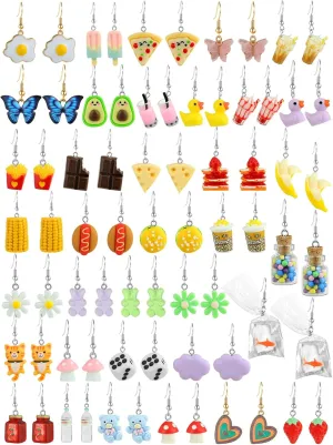 36 Pairs Weird Cute Earrings Fun Cool Mushroom Bear Flower Cat Funky Aesthetic Drop Dangle Earrings for Teen Girls Women Funny Jewelry Set