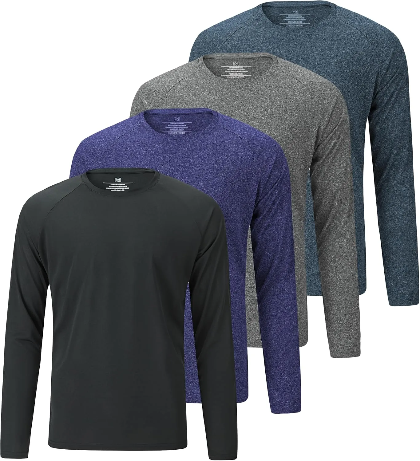 4 Pack Men's Dry Fit T Shirts Athletic Running Gym Workout Long Sleeve T Shirts for Men