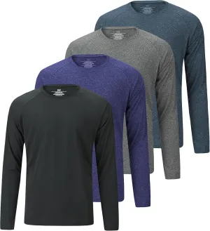4 Pack Men's Dry Fit T Shirts Athletic Running Gym Workout Long Sleeve T Shirts for Men