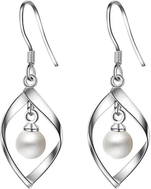 925 Sterling Silver Dangle Earrings for Women,Pearl Dangle Earring for Mom Girlfriend Jewelry Gifts for Birthday Mothers Day