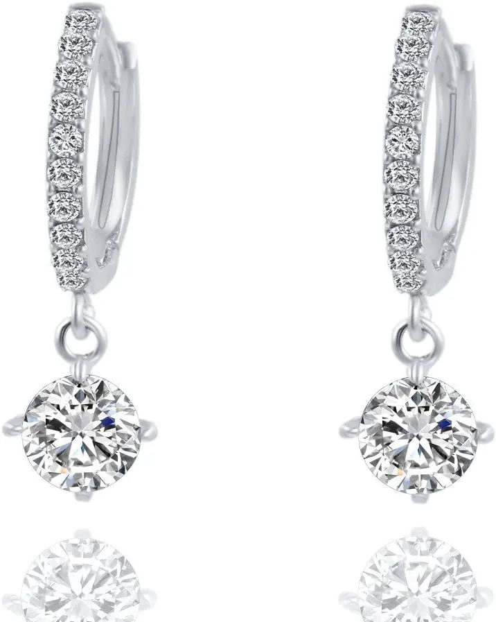 925 Sterling Silver Dangle Earrings for Women,Simulated Diamond Cubic Zirconia Drop Earrings Dainty Jewelry Gifts for Her Mom