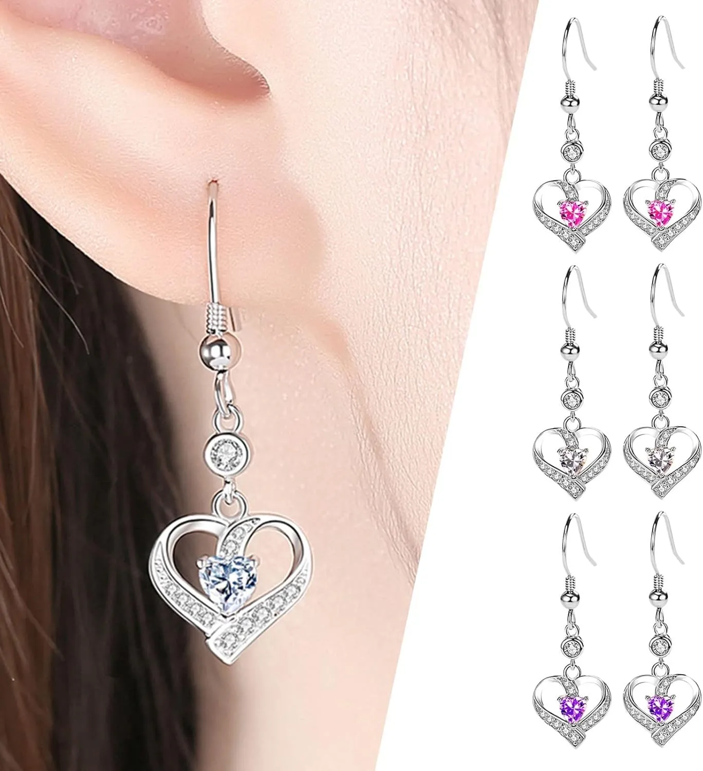 925 Sterling Silver Dangle Earrings for Women,Simulated Diamond Cubic Zirconia Drop Earrings Dainty Jewelry Gifts for Her Mom