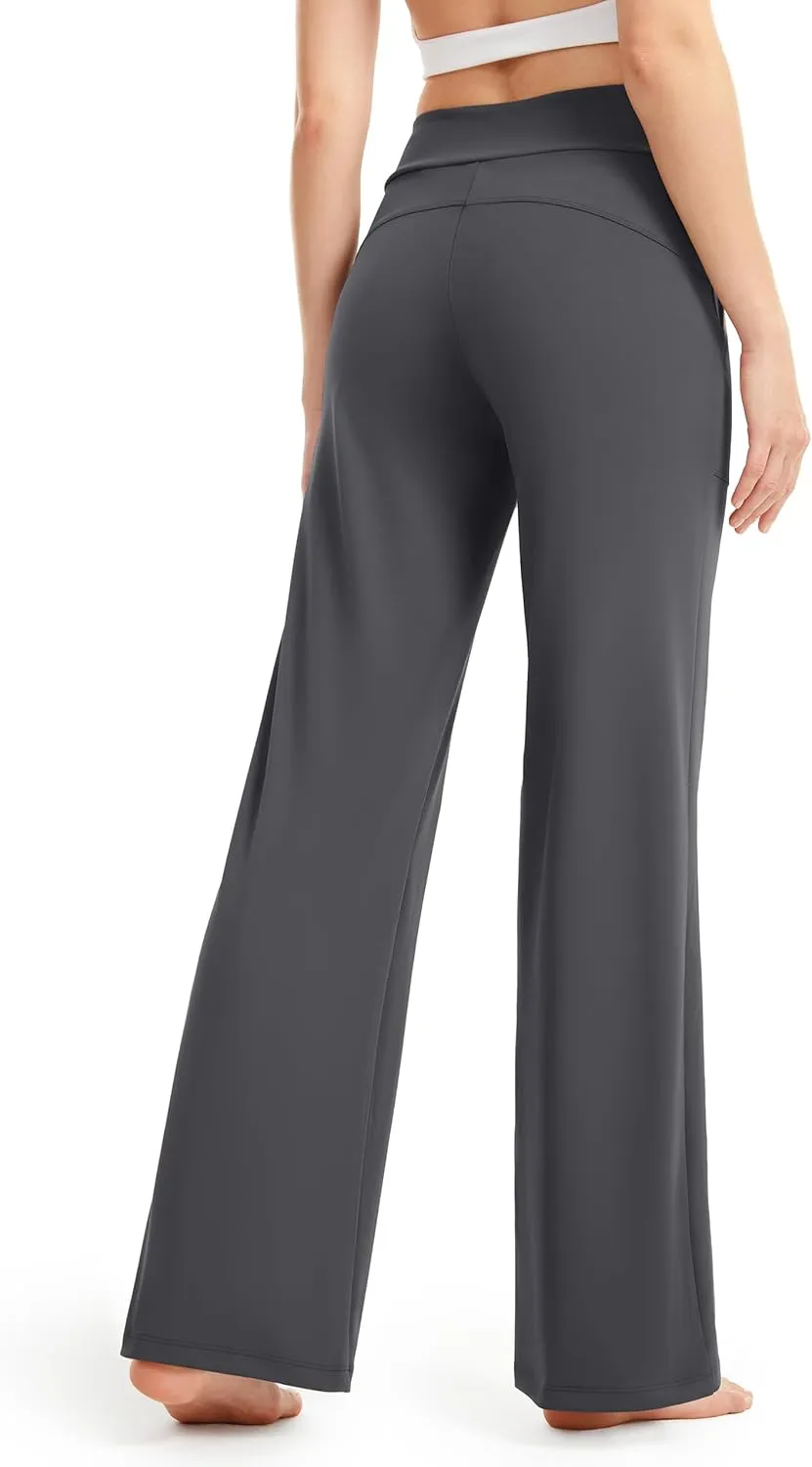 AFITNE Womens Wide Leg Yoga Pants with Pockets High Waist Stretch Dress Casual Pants Loose Lounge Sweatpants 28"/30"/32"