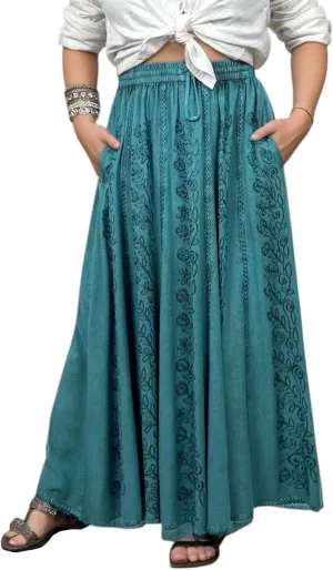 Agan Traders Women's 2025 Summer A Line Flared Floral Embroidered Panel Flowy High Waisted Maxi Skirt