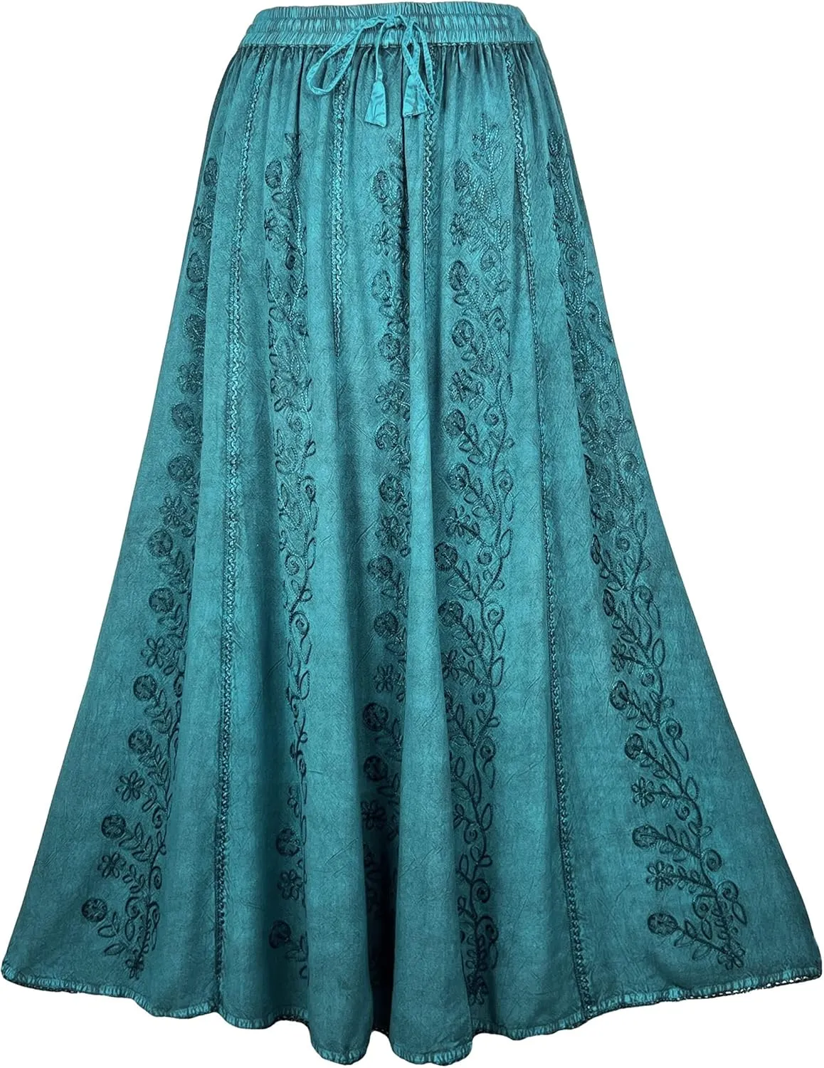 Agan Traders Women's 2025 Summer A Line Flared Floral Embroidered Panel Flowy High Waisted Maxi Skirt