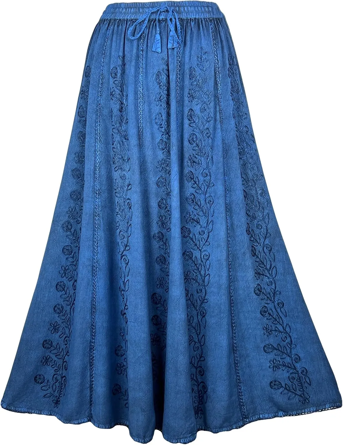 Agan Traders Women's 2025 Summer A Line Flared Floral Embroidered Panel Flowy High Waisted Maxi Skirt