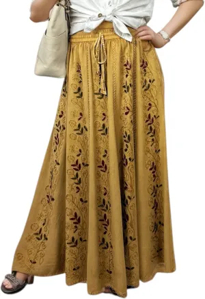 Agan Traders Women's 2025 Summer A Line Flared Floral Embroidered Panel Flowy High Waisted Maxi Skirt
