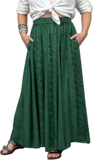 Agan Traders Women's 2025 Summer A Line Flared Floral Embroidered Panel Flowy High Waisted Maxi Skirt