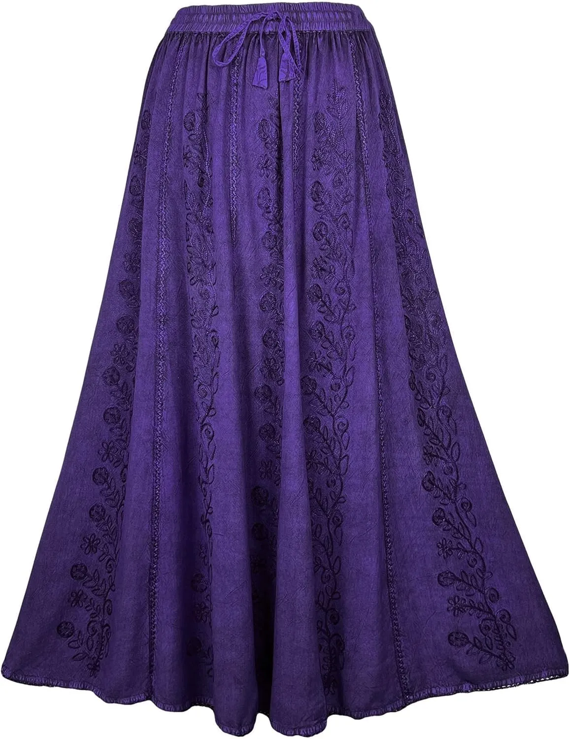Agan Traders Women's 2025 Summer A Line Flared Floral Embroidered Panel Flowy High Waisted Maxi Skirt