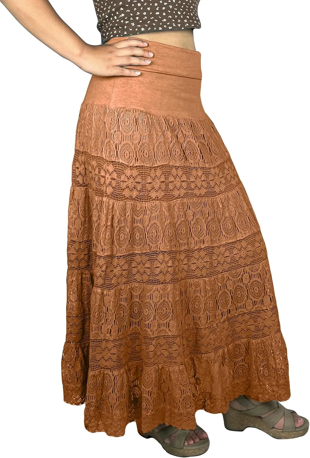 Agan Traders Women's 2025 Summer Boho Peasant Tiered Long Lace Skirt Maxi - Net Flared Long Maxi Skirts for Women