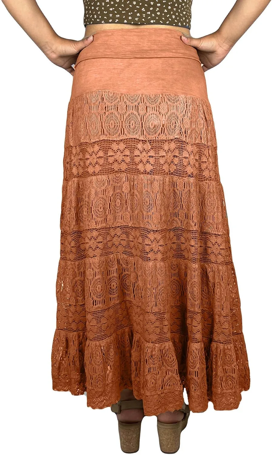 Agan Traders Women's 2025 Summer Boho Peasant Tiered Long Lace Skirt Maxi - Net Flared Long Maxi Skirts for Women
