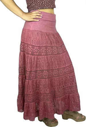 Agan Traders Women's 2025 Summer Boho Peasant Tiered Long Lace Skirt Maxi - Net Flared Long Maxi Skirts for Women