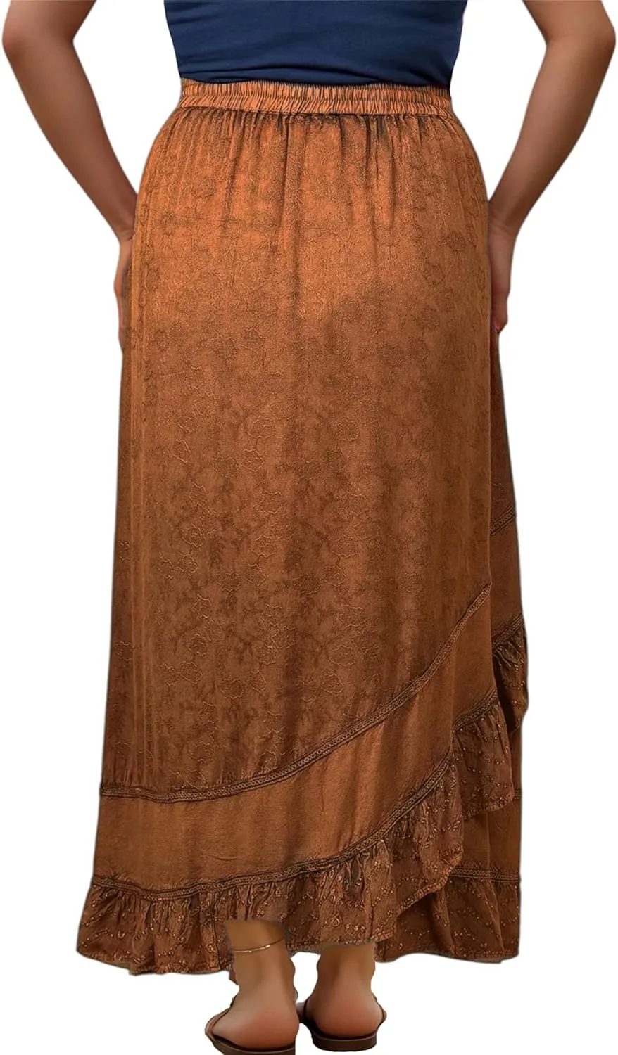 Agan Traders Women's 2025 Summer Western Boho Vintage Drawstring Embroidered Flared Ruffle High Waist Long Skirt