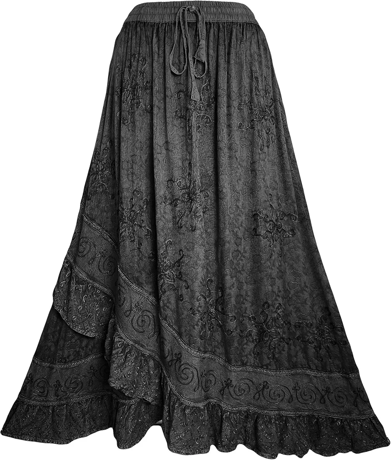 Agan Traders Women's 2025 Summer Western Boho Vintage Drawstring Embroidered Flared Ruffle High Waist Long Skirt