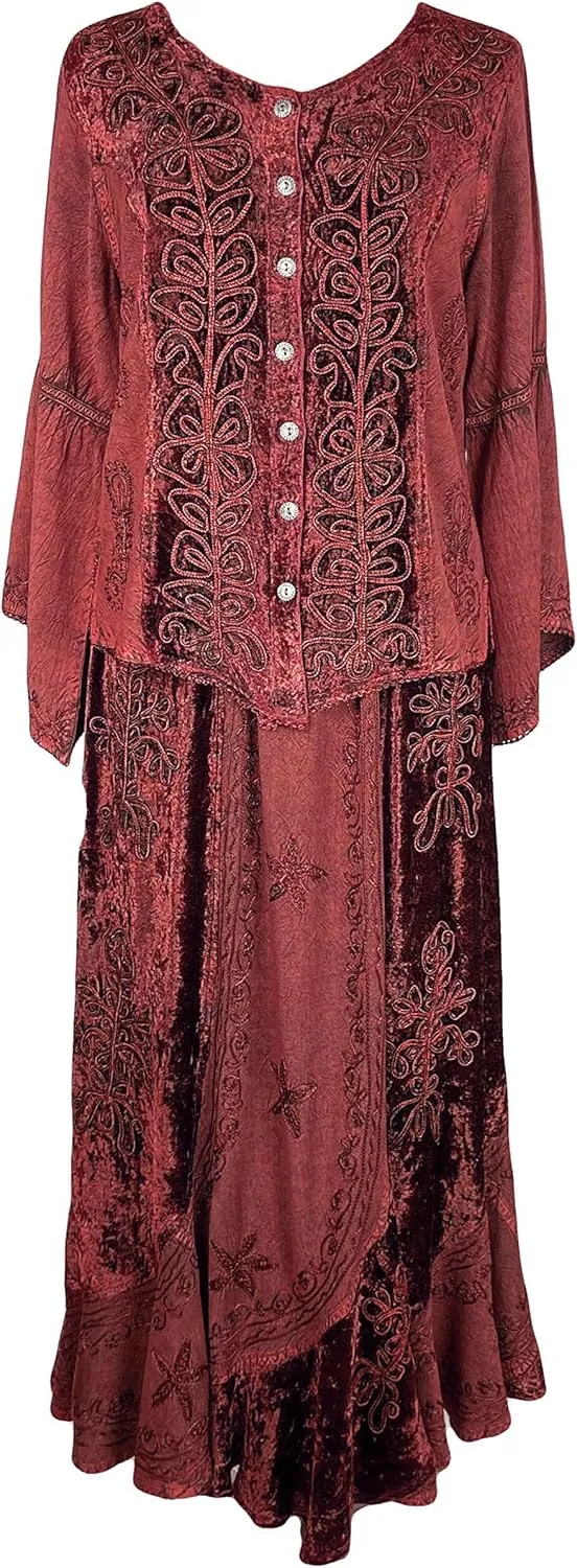 Agan Traders Women's 2025 Summer Winter Rayon Velvet Vintage Boho Embroidered High Waist Maxi Skirt - Long Skirts for Women