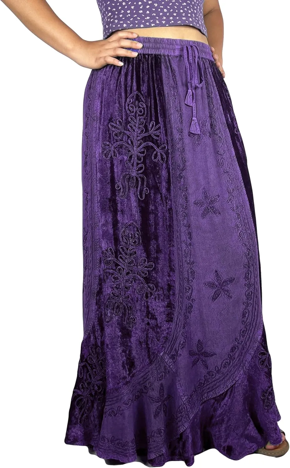 Agan Traders Women's 2025 Summer Winter Rayon Velvet Vintage Boho Embroidered High Waist Maxi Skirt - Long Skirts for Women