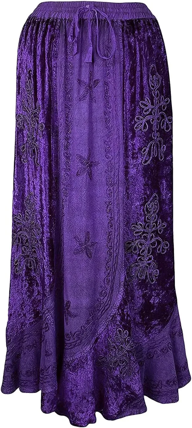 Agan Traders Women's 2025 Summer Winter Rayon Velvet Vintage Boho Embroidered High Waist Maxi Skirt - Long Skirts for Women