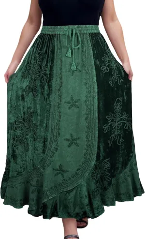 Agan Traders Women's 2025 Summer Winter Rayon Velvet Vintage Boho Embroidered High Waist Maxi Skirt - Long Skirts for Women