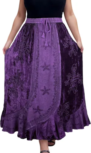 Agan Traders Women's 2025 Summer Winter Rayon Velvet Vintage Boho Embroidered High Waist Maxi Skirt - Long Skirts for Women