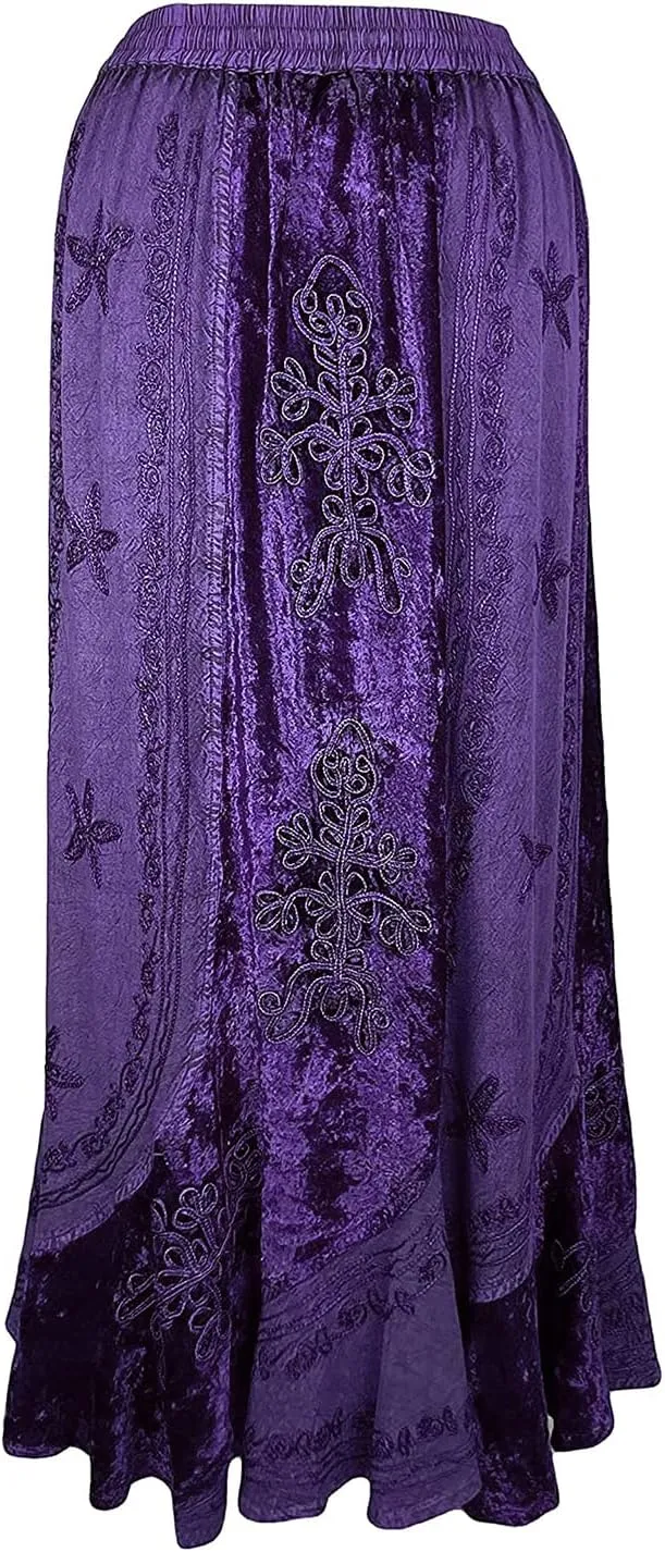 Agan Traders Women's 2025 Summer Winter Rayon Velvet Vintage Boho Embroidered High Waist Maxi Skirt - Long Skirts for Women