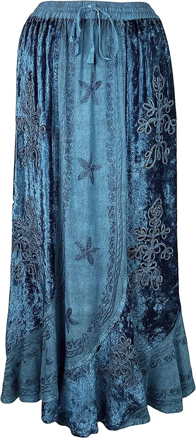 Agan Traders Women's 2025 Summer Winter Rayon Velvet Vintage Boho Embroidered High Waist Maxi Skirt - Long Skirts for Women