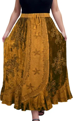 Agan Traders Women's 2025 Summer Winter Rayon Velvet Vintage Boho Embroidered High Waist Maxi Skirt - Long Skirts for Women