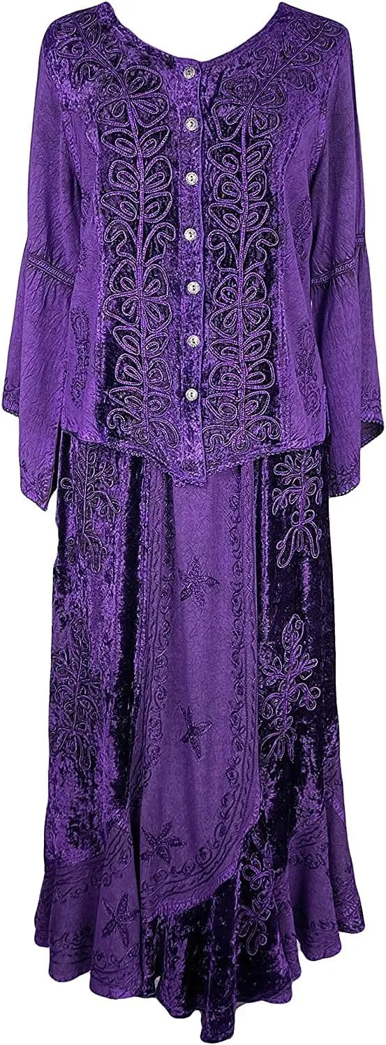 Agan Traders Women's 2025 Summer Winter Rayon Velvet Vintage Boho Embroidered High Waist Maxi Skirt - Long Skirts for Women