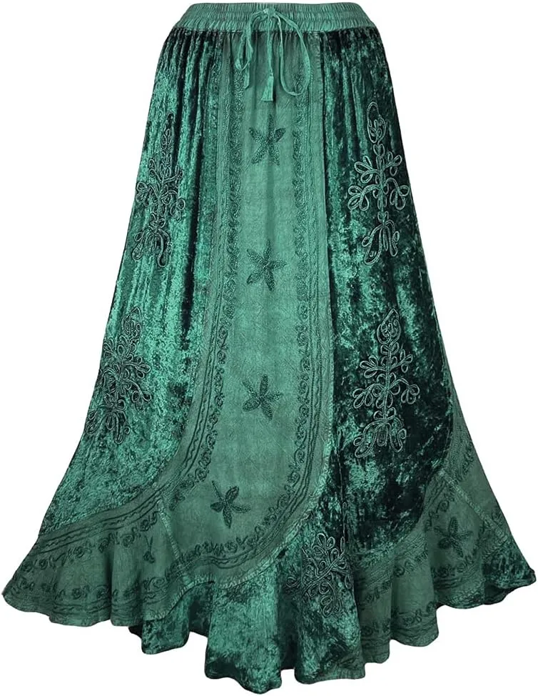 Agan Traders Women's 2025 Summer Winter Rayon Velvet Vintage Boho Embroidered High Waist Maxi Skirt - Long Skirts for Women