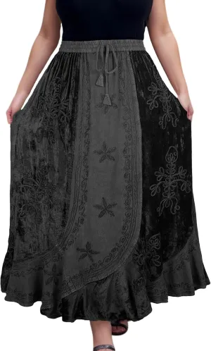 Agan Traders Women's 2025 Summer Winter Rayon Velvet Vintage Boho Embroidered High Waist Maxi Skirt - Long Skirts for Women