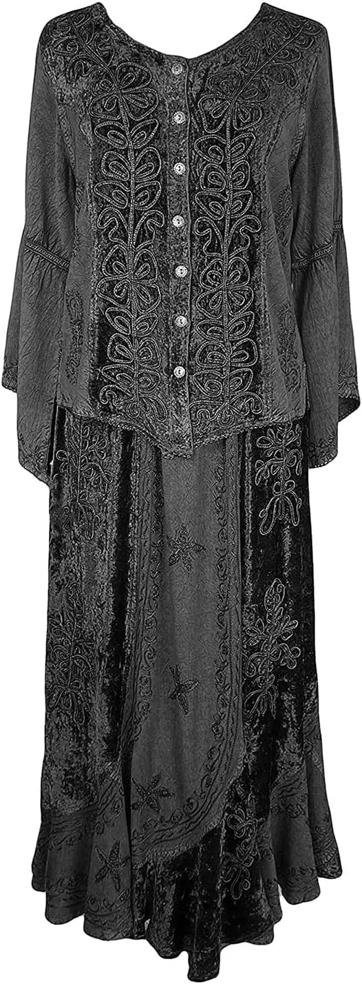 Agan Traders Women's 2025 Summer Winter Rayon Velvet Vintage Boho Embroidered High Waist Maxi Skirt - Long Skirts for Women