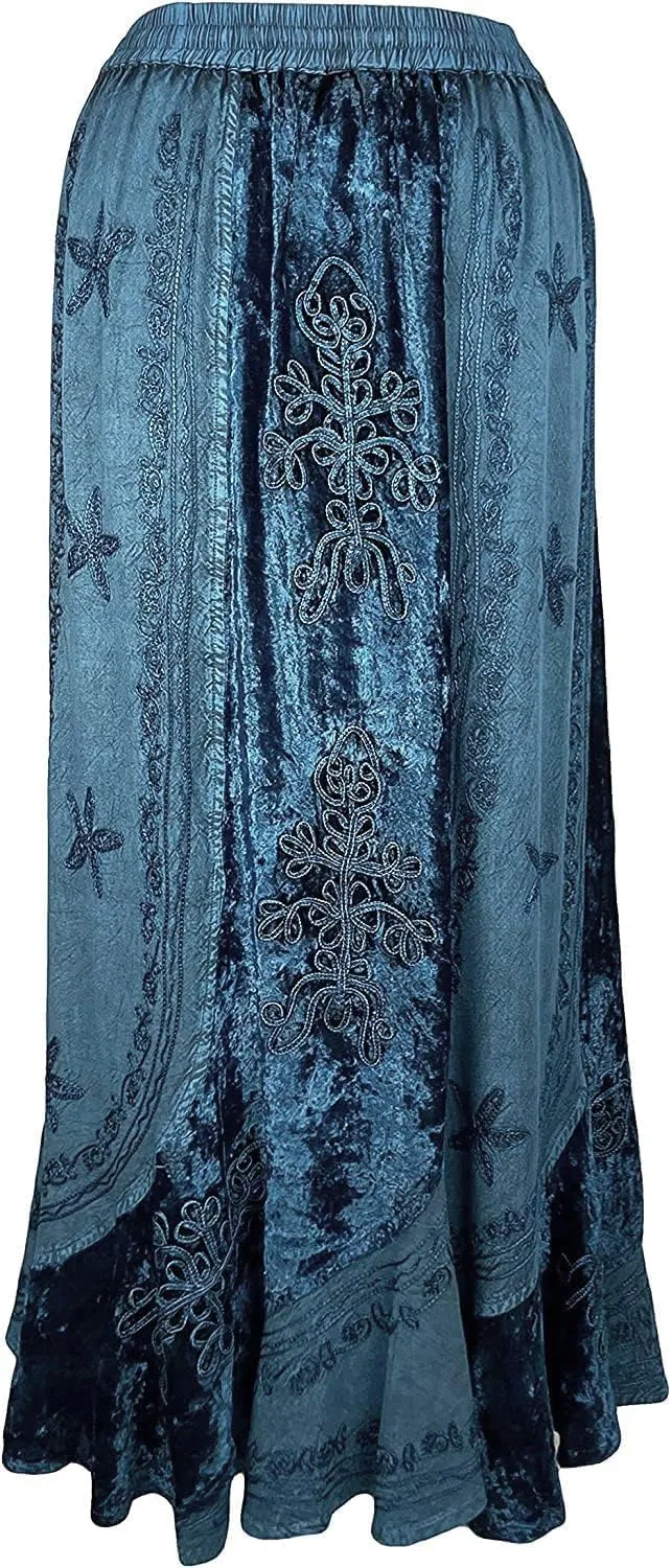 Agan Traders Women's 2025 Summer Winter Rayon Velvet Vintage Boho Embroidered High Waist Maxi Skirt - Long Skirts for Women