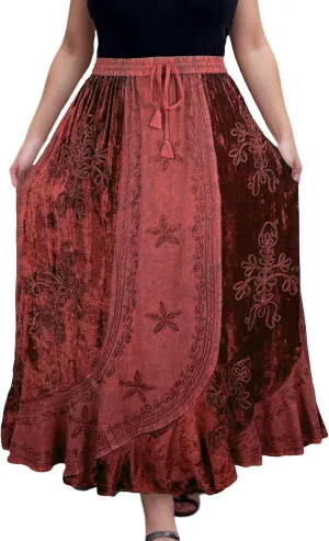 Agan Traders Women's 2025 Summer Winter Rayon Velvet Vintage Boho Embroidered High Waist Maxi Skirt - Long Skirts for Women