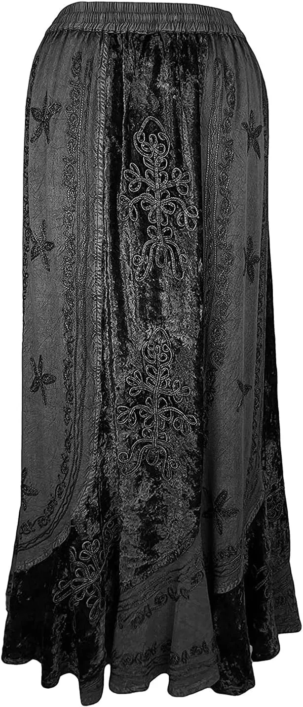 Agan Traders Women's 2025 Summer Winter Rayon Velvet Vintage Boho Embroidered High Waist Maxi Skirt - Long Skirts for Women