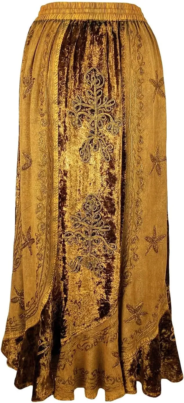 Agan Traders Women's 2025 Summer Winter Rayon Velvet Vintage Boho Embroidered High Waist Maxi Skirt - Long Skirts for Women