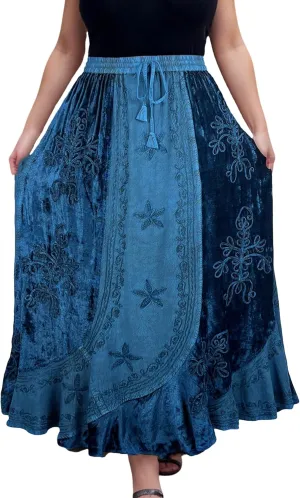 Agan Traders Women's 2025 Summer Winter Rayon Velvet Vintage Boho Embroidered High Waist Maxi Skirt - Long Skirts for Women