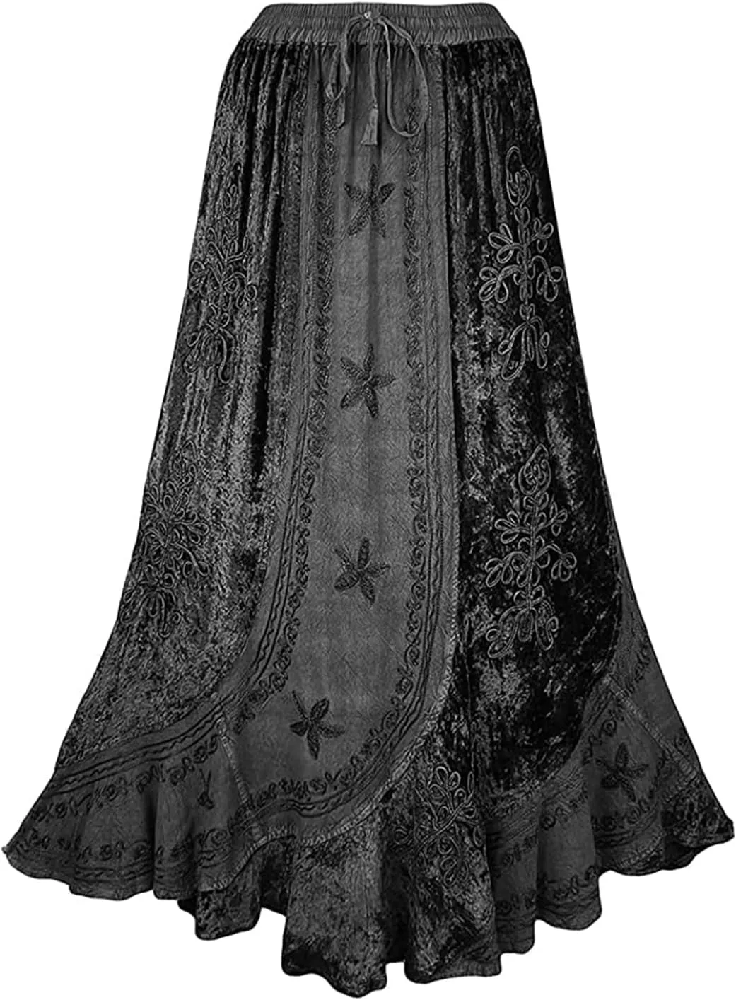 Agan Traders Women's 2025 Summer Winter Rayon Velvet Vintage Boho Embroidered High Waist Maxi Skirt - Long Skirts for Women