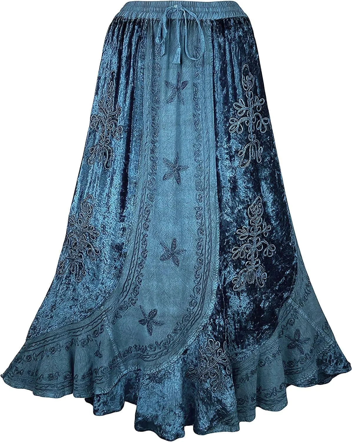 Agan Traders Women's 2025 Summer Winter Rayon Velvet Vintage Boho Embroidered High Waist Maxi Skirt - Long Skirts for Women