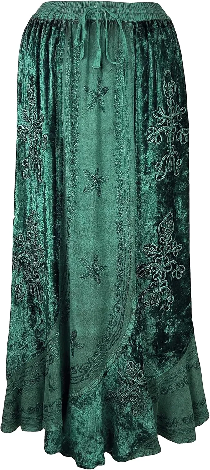 Agan Traders Women's 2025 Summer Winter Rayon Velvet Vintage Boho Embroidered High Waist Maxi Skirt - Long Skirts for Women