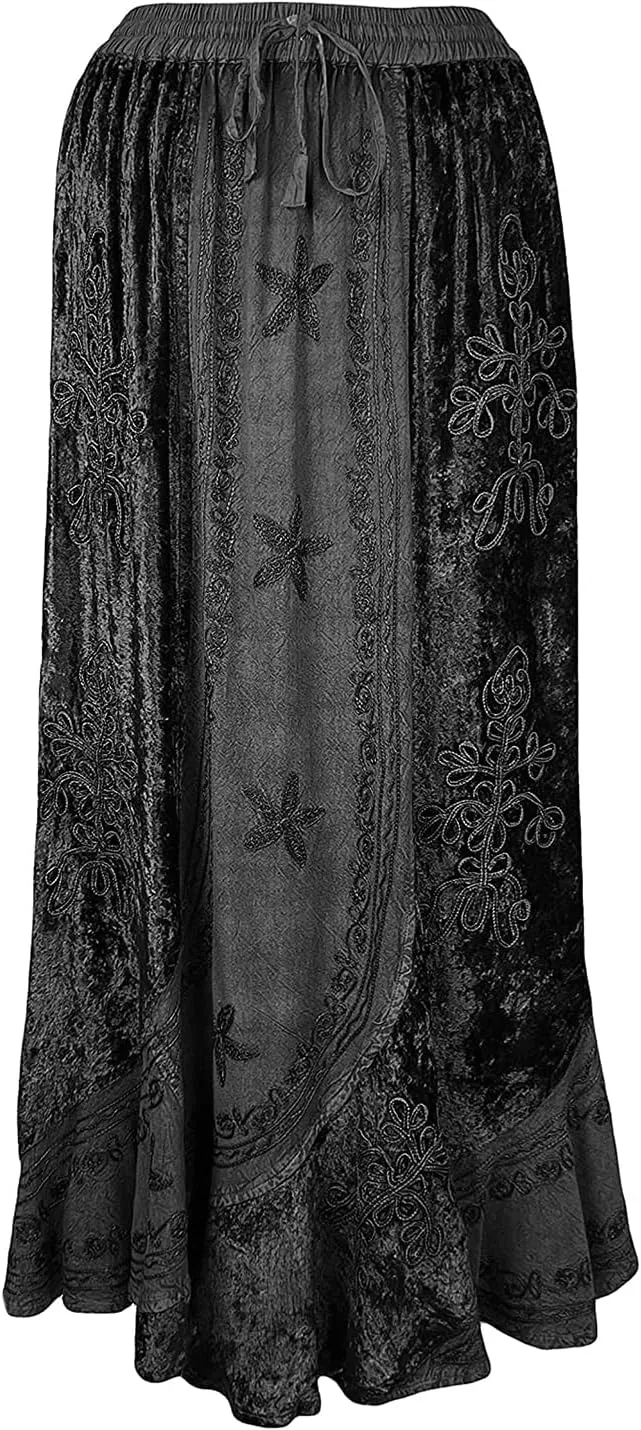 Agan Traders Women's 2025 Summer Winter Rayon Velvet Vintage Boho Embroidered High Waist Maxi Skirt - Long Skirts for Women
