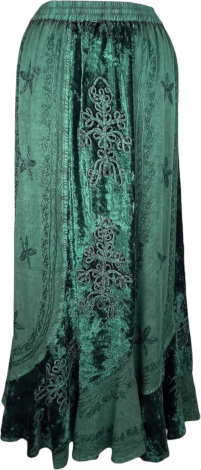 Agan Traders Women's 2025 Summer Winter Rayon Velvet Vintage Boho Embroidered High Waist Maxi Skirt - Long Skirts for Women