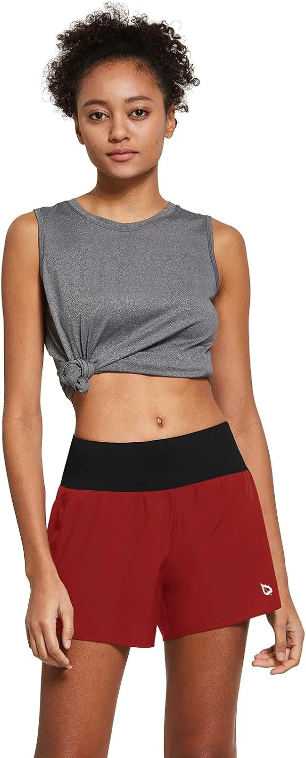 baleaf Women's 5" Workout Shorts Gym Running Shorts Athletic with Liner High Waistband Quick Dry Sports Zipper Pockets