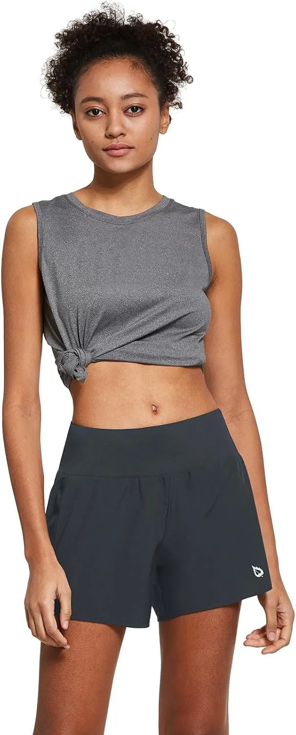 baleaf Women's 5" Workout Shorts Gym Running Shorts Athletic with Liner High Waistband Quick Dry Sports Zipper Pockets
