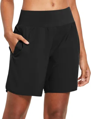 baleaf Womens' 7" Long Running Athletic Shorts with Liner High Waist Workout Gym Quick Dry Soft Split Leg Zipper Pocket